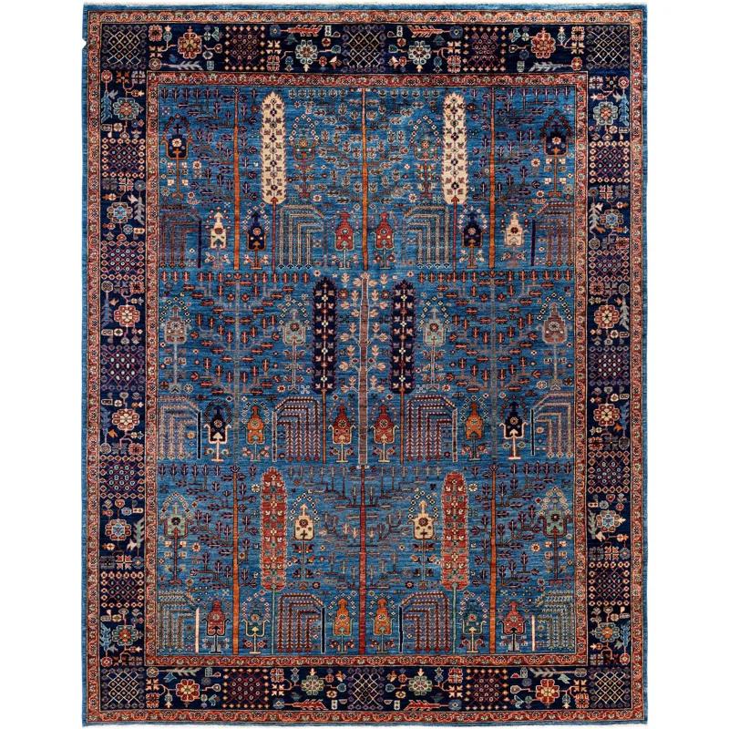 Handmade Blue Wool Geometric Persian Style Area Rug
