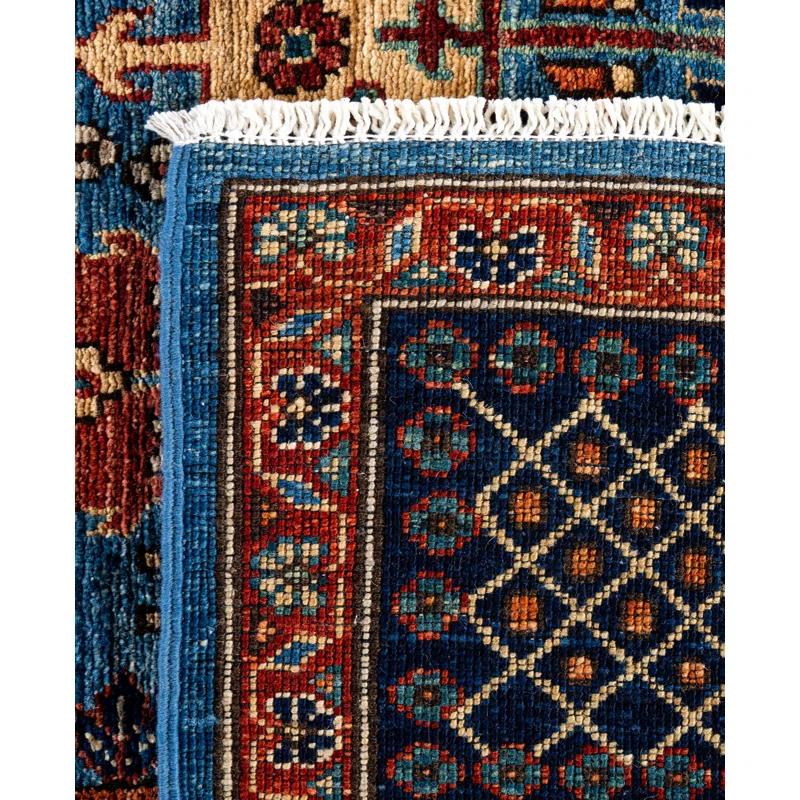 Handmade Blue Wool Geometric Persian Style Area Rug