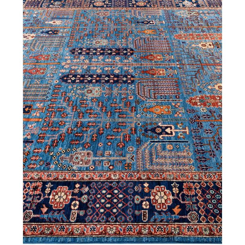 Handmade Blue Wool Geometric Persian Style Area Rug