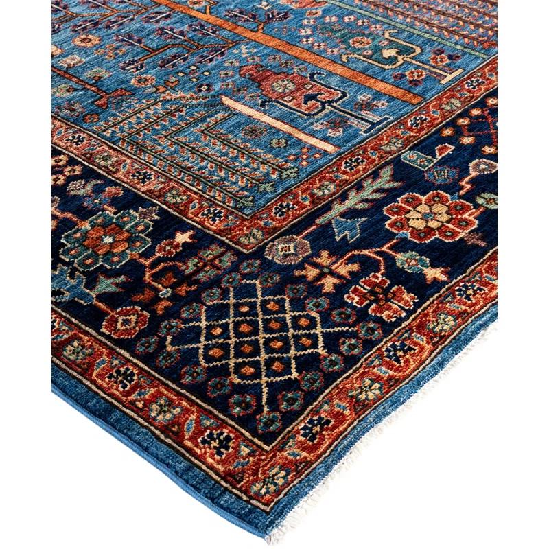 Handmade Blue Wool Geometric Persian Style Area Rug