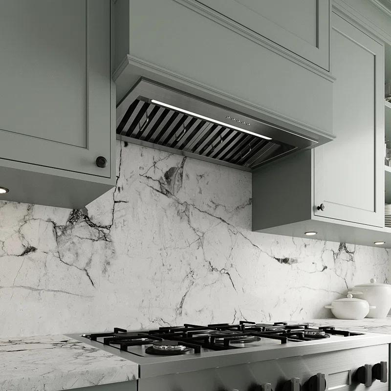 Streamline Bath Streamline 28 In. T-4267-1-CL Belsito Convertible Insert 350 CFM Range Hood In Brushed Stainless Steel With Baffle Filters, Electronic Button Control, LED Light T-4267-1-CL