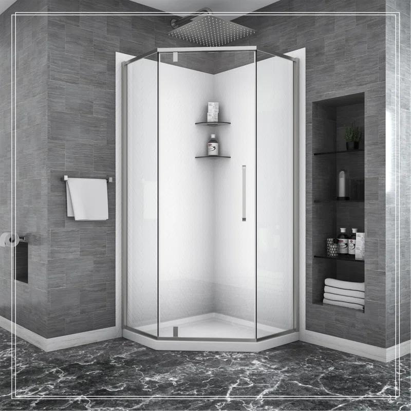REDmintss Shower Door 34-1/8" X 72" Semi-Frameless Neo-Angle Hinged Shower Enclosure AGLBX06527A