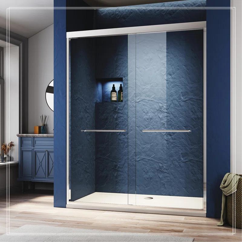 VODYXSEP Sliding Shower Glass Door 56-60 In. W X 72 In. H, Adjustable Semi Frameless Shower Door, Certified Thick Clear Clear Tempered Glass, 304 Stainless Steel Handles Y4VO-W2269P144322