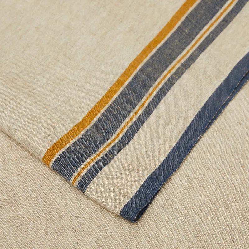 Natural and Blue Cotton Linen French Country Table Runner
