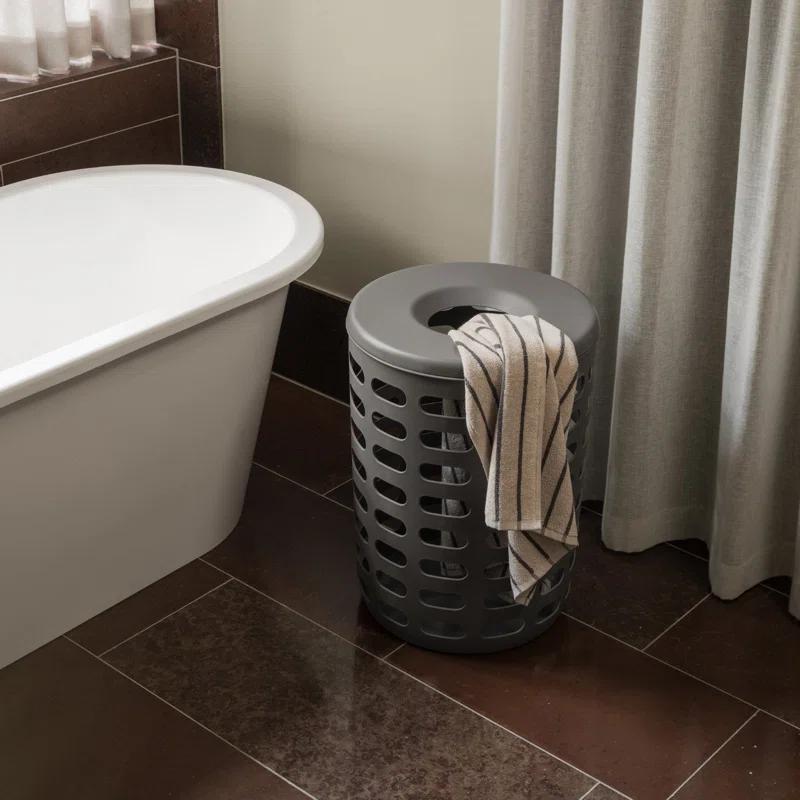 White Plastic Laundry Basket with Removable Lid