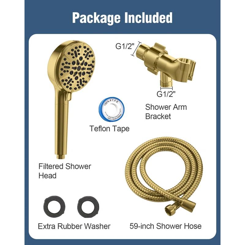 6-Mode Luxury Filtered Handheld Shower Head Set With Adjustable Bracket And Long Hose