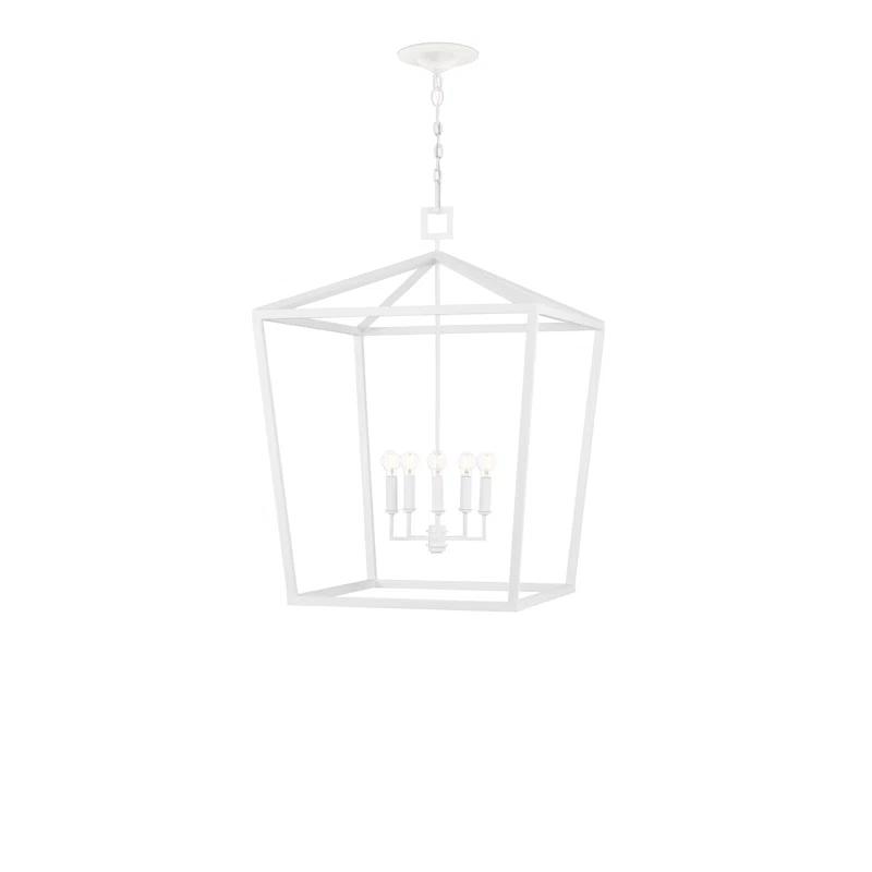 Gesso White Hammered Wrought-Iron 4-Light Chandelier