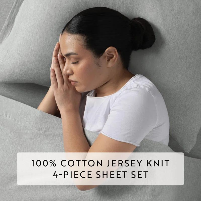 4 Piece 100% Cotton Jersey Knit Sheet Sets