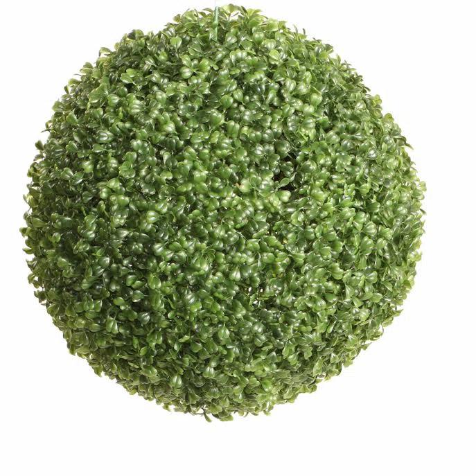 Two-Tone Green Plastic Boxwood Topiary, 13.7" Tabletop