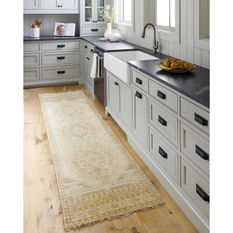 Gray Hand-Knotted Wool and Viscose Rectangular Area Rug