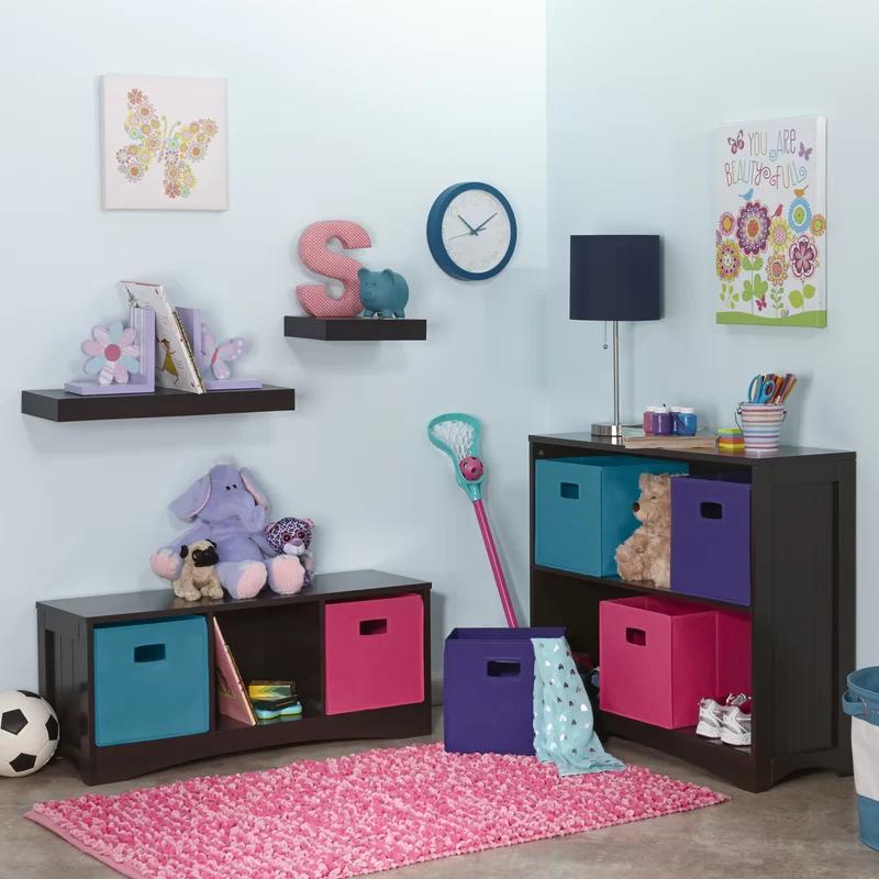 Espresso Beadboard-Inspired Kids' Horizontal Bookcase with Storage Cubes
