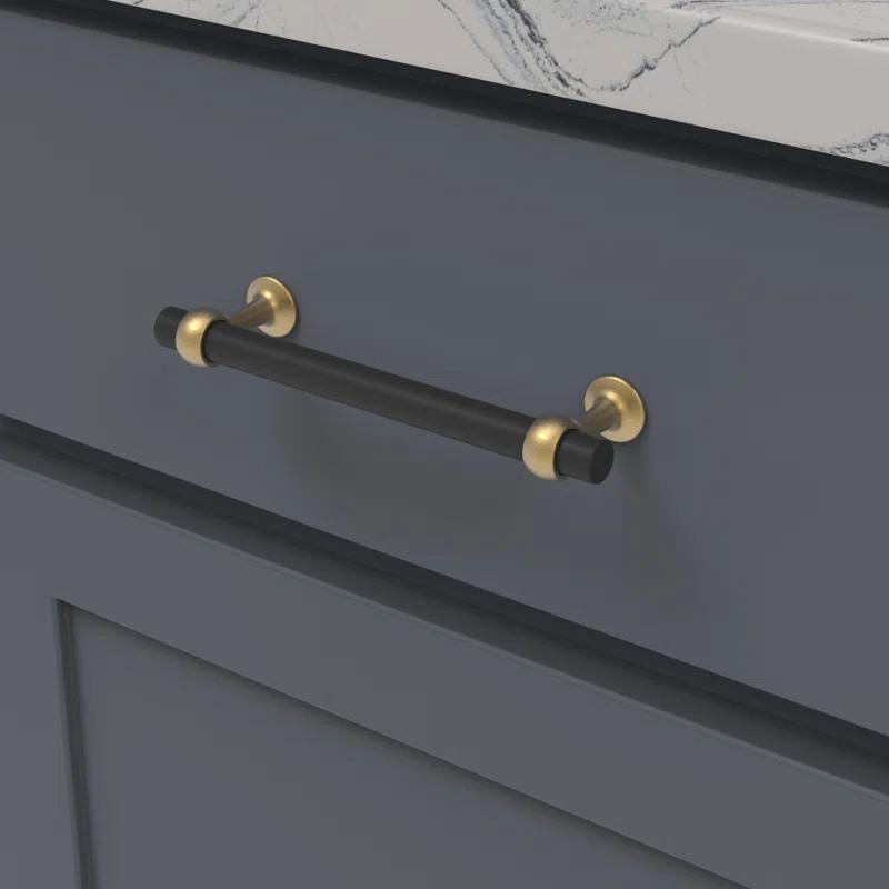 6 3/8" Matte Black and Brushed Brass Bar Pull