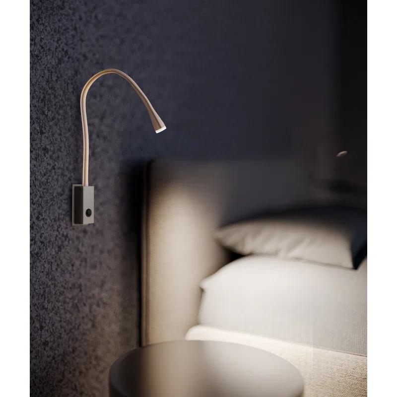 Flexiled Modern Nickel LED Sconce with Dark Brown Leather Shade