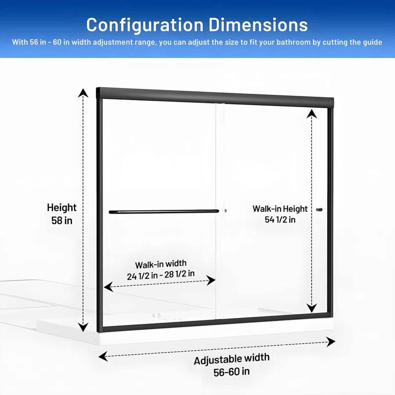 56 - 60 in. W x 58 in. H Semi-Frameless Sliding Bathtub Door in Finish with Clear SGCC Tempered Glass