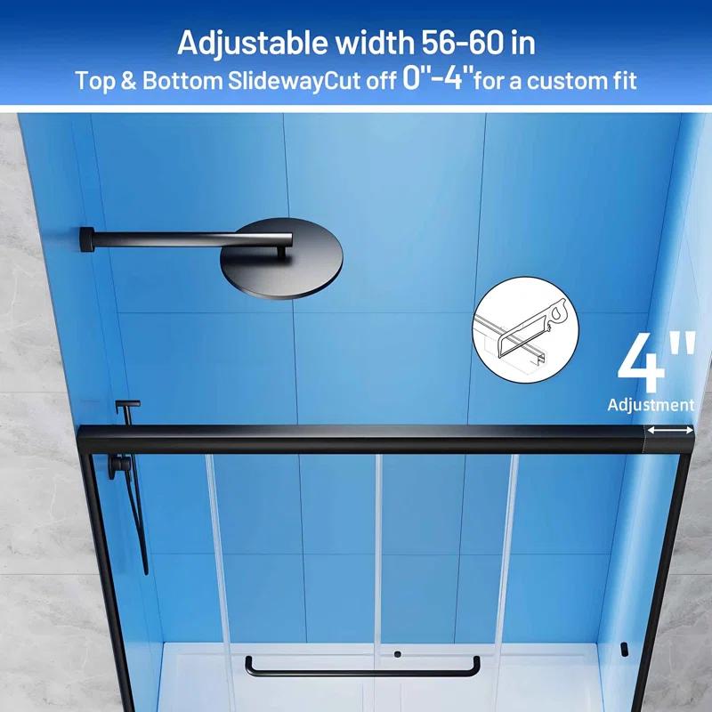 56 - 60 in. W x 58 in. H Semi-Frameless Sliding Bathtub Door in Finish with Clear SGCC Tempered Glass