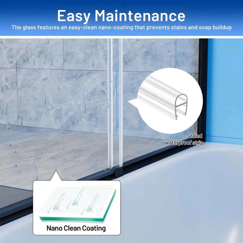 56 - 60 in. W x 58 in. H Semi-Frameless Sliding Bathtub Door in Finish with Clear SGCC Tempered Glass