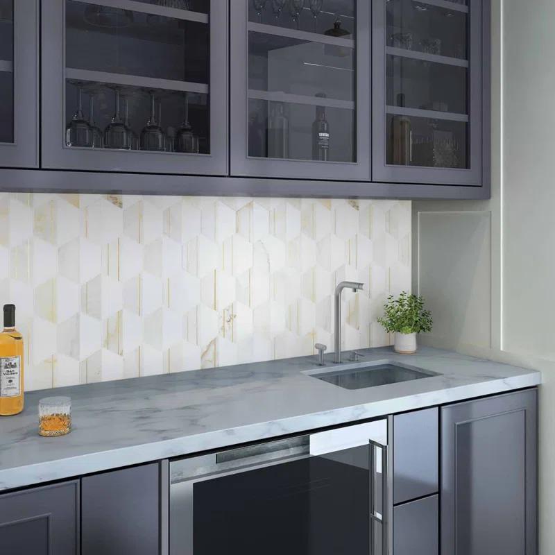 Meld 10.43" x 12.04" Marble and Brass Mosaic Hexagon Tile (0.87 Sq. Ft. / Sheet)