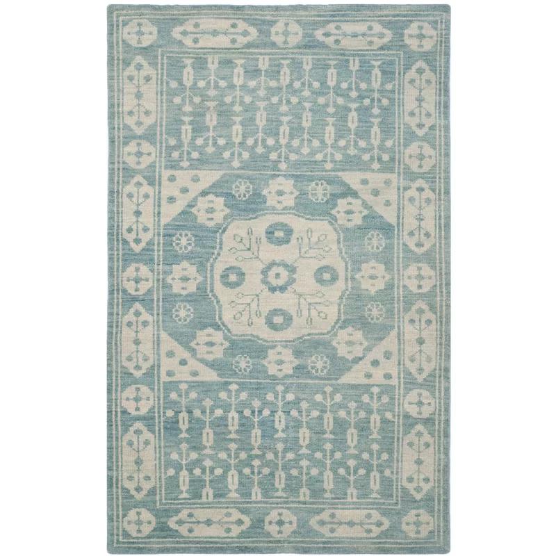 Turquoise Tribal Chic Wool 3' x 5' Hand-Knotted Rug