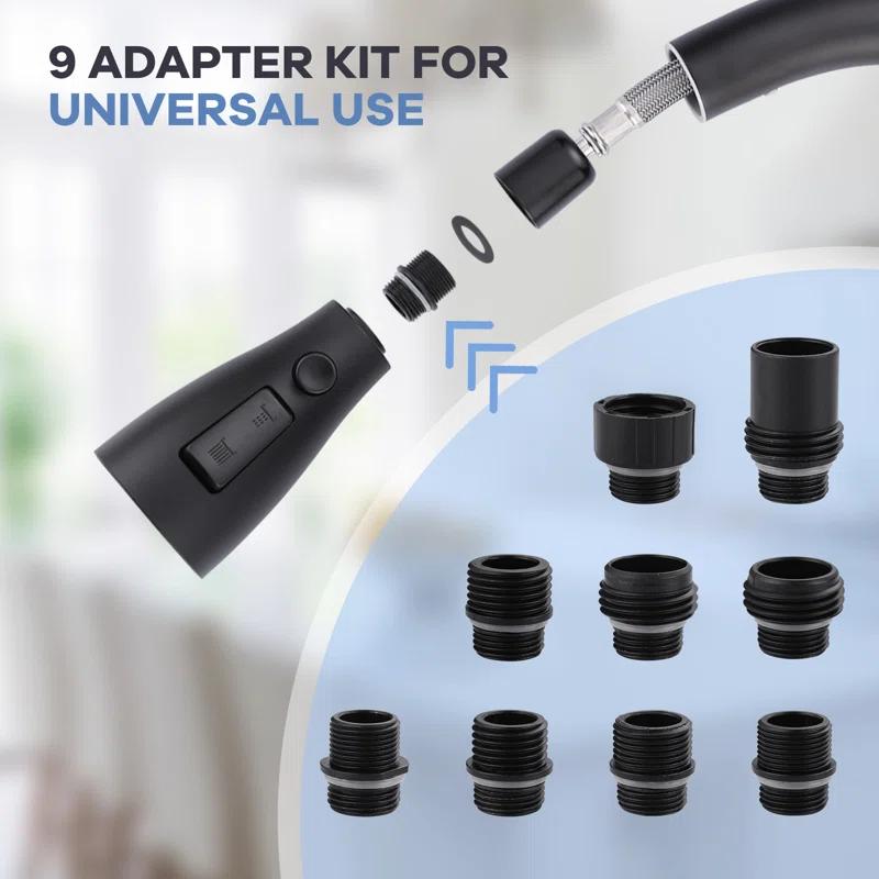 WOWOW 3-Function Sprayer Pull Down Kitchen Faucet Spray Head Replacement With 9-Adapter Kit