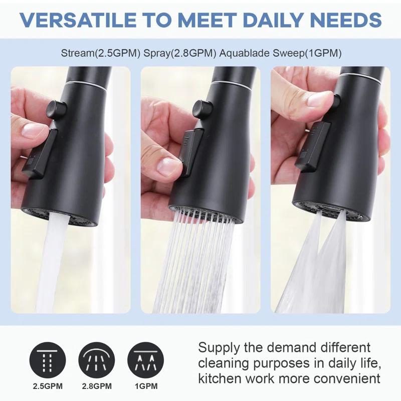 WOWOW 3-Function Sprayer Pull Down Kitchen Faucet Spray Head Replacement With 9-Adapter Kit