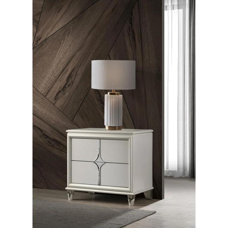 Olivia 2-Drawer Nightstand Bedside Table Pearl White
