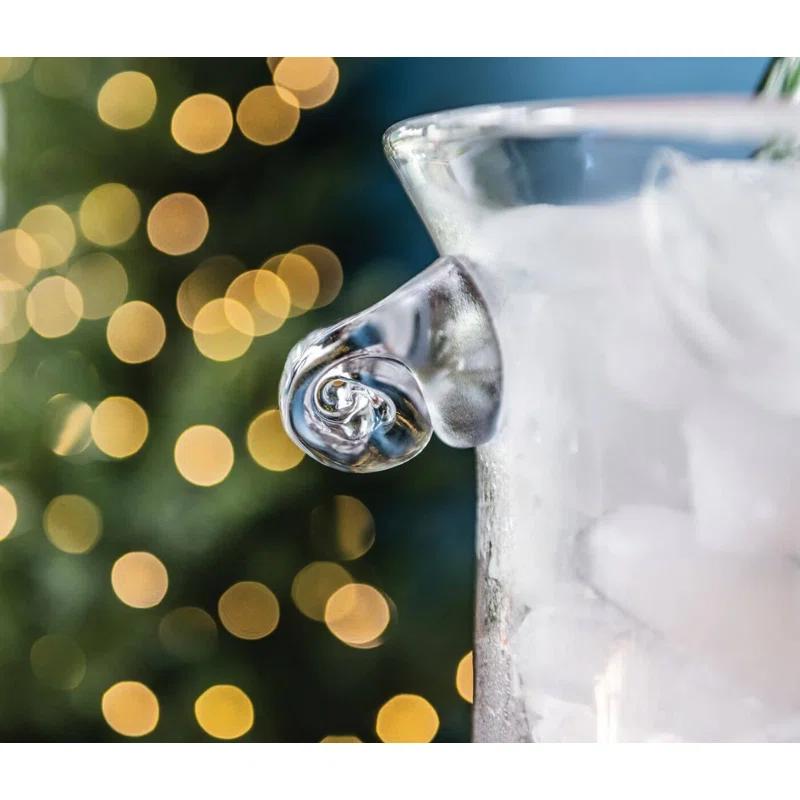 Medium Clear Glass Ice Bucket with Spiral Handles