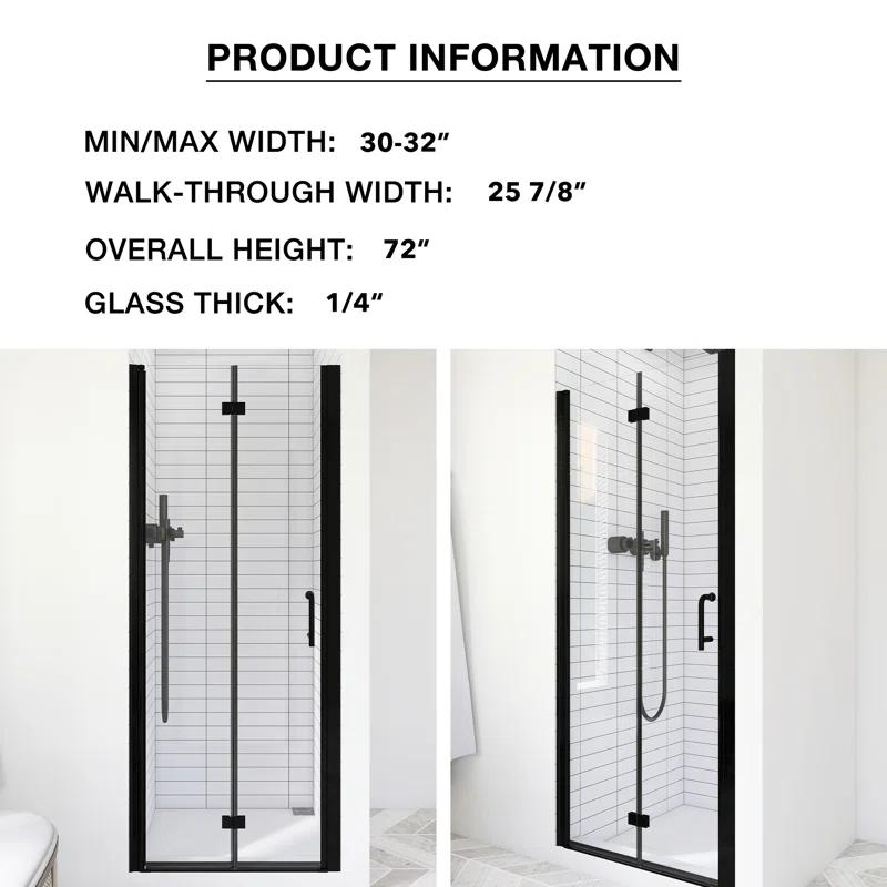 30 In. W X 72 In. H Pivot Semi-Frameless Shower Door