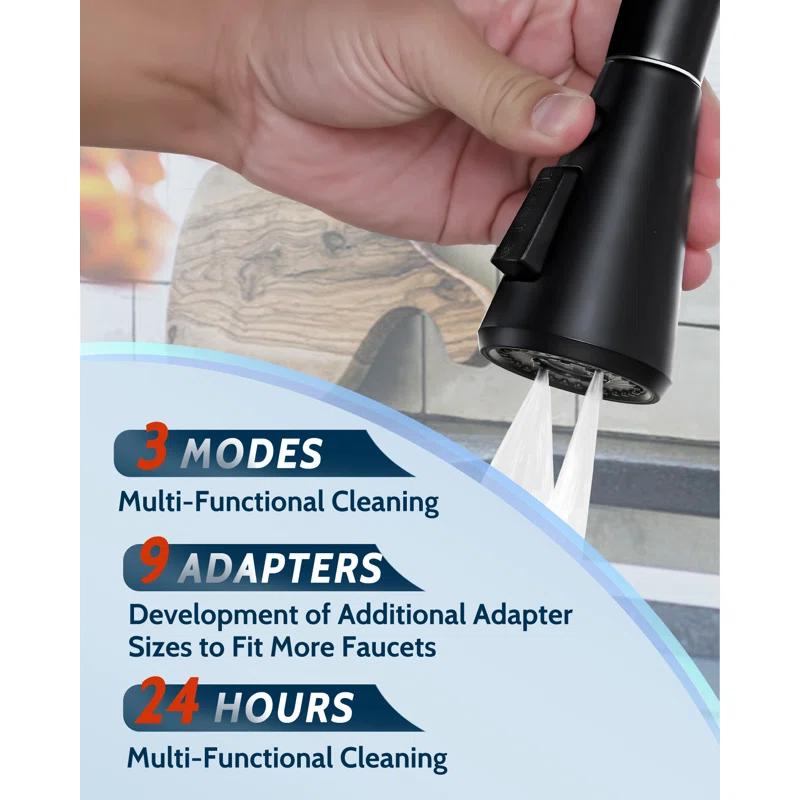 WOWOW 3-Function Sprayer Pull Down Kitchen Faucet Spray Head Replacement With 9-Adapter Kit