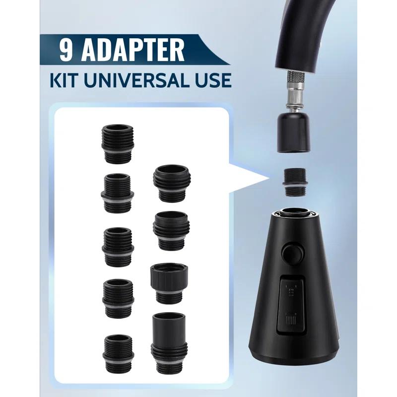 WOWOW 3-Function Sprayer Pull Down Kitchen Faucet Spray Head Replacement With 9-Adapter Kit