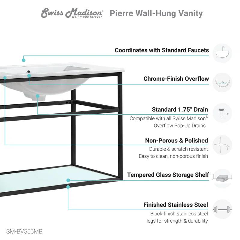 Pierre 30 Single, Open Shelf, Metal Frame Bathroom Vanity