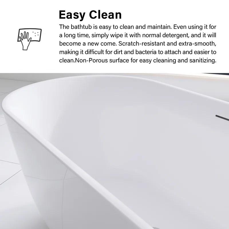 Staykiwi 67'' x 29'' Freestanding Soaking Plastic / Acrylic Bathtub JJCS04BT-67