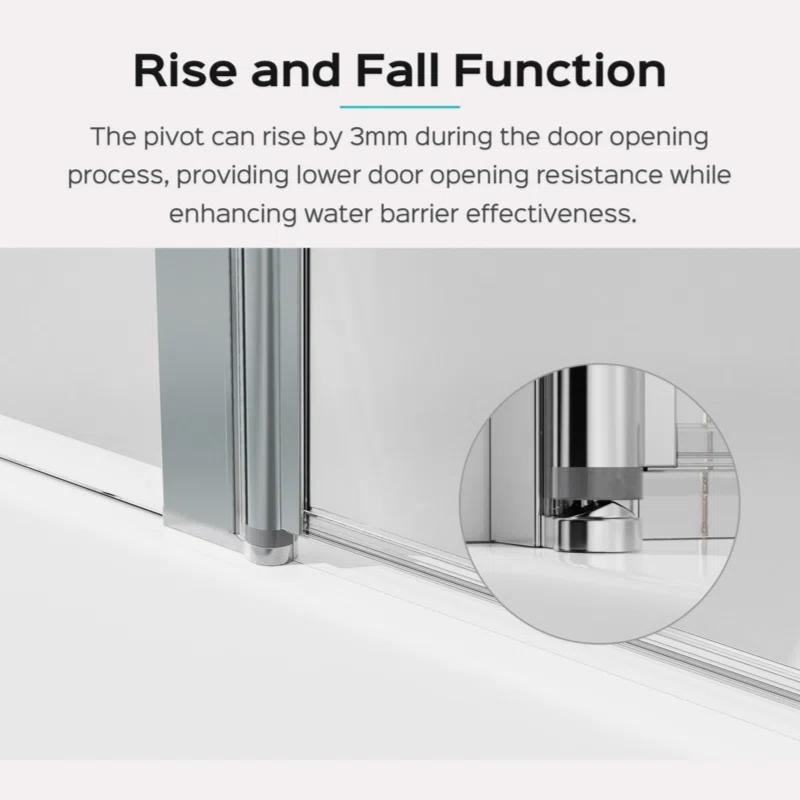 Tryimagine 43 In. W * 58 In. H Frameless Folding Shower Doors For Bathtub, 1/4" (6Mm) Thick SGCC Tempered Glass Door, Bathroom Pivot Tub Glass Door CCNPPcc-W1552P173133