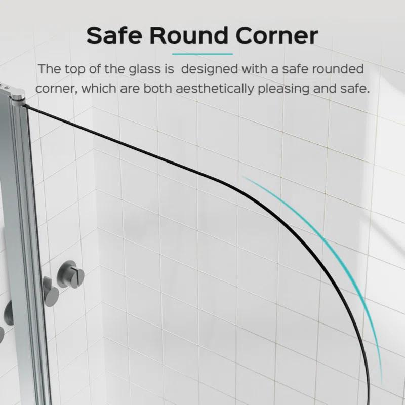 Tryimagine 43 In. W * 58 In. H Frameless Folding Shower Doors For Bathtub, 1/4" (6Mm) Thick SGCC Tempered Glass Door, Bathroom Pivot Tub Glass Door CCNPPcc-W1552P173133