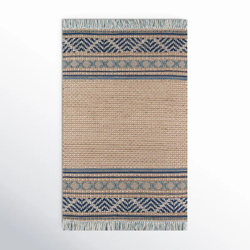 Momeni 5'x7' Esme Joel Striped Handwoven Area Rug Blue: Geometric Pattern, Wool & Jute, Low Pile, Indoor Use