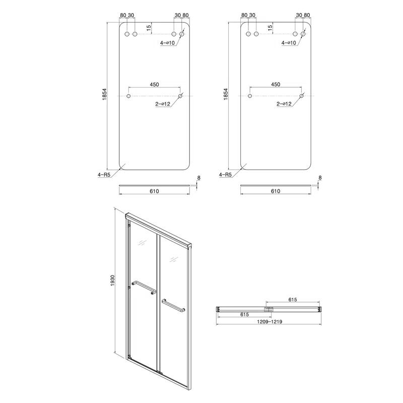 Shower Door 48" W X 76"H Semi-Frameless Bypass Sliding Shower Enclosure