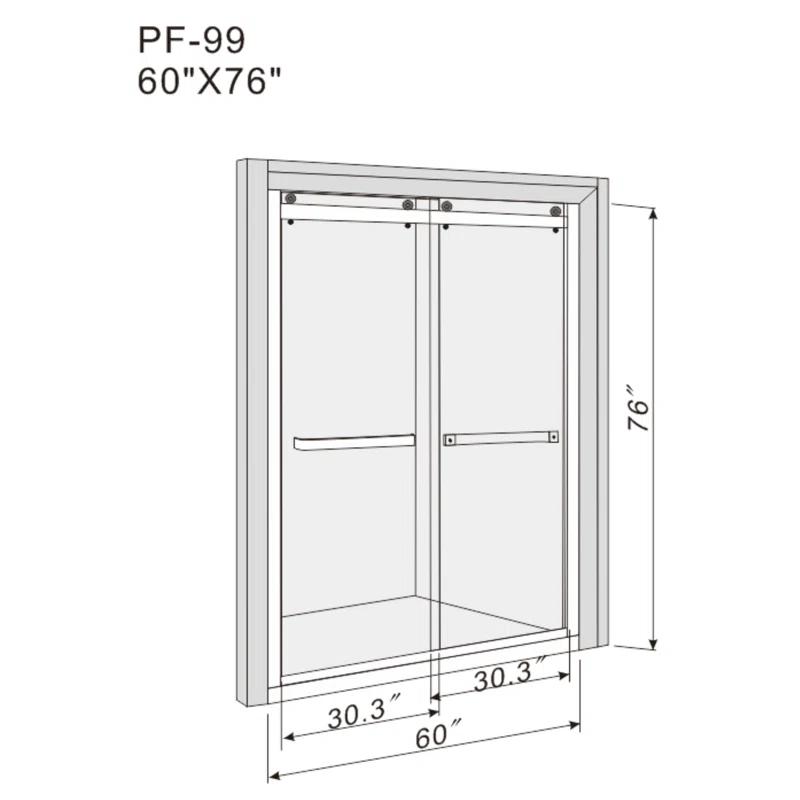 BVNECXP Frameless Sliding Glass Shower Doors 60" Width X 76"Height With 3/8"(10Mm) Clear Tempered Glass YY3CHO-W1675S00002