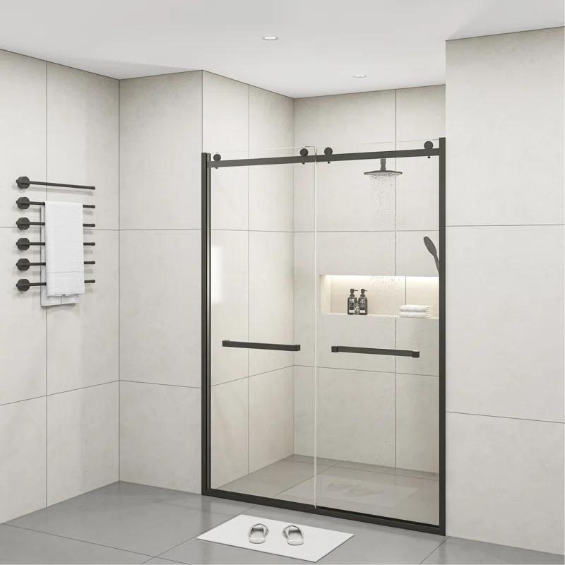 BVNECXP Frameless Sliding Glass Shower Doors 60" Width X 76"Height With 3/8"(10Mm) Clear Tempered Glass YY3CHO-W1675S00002