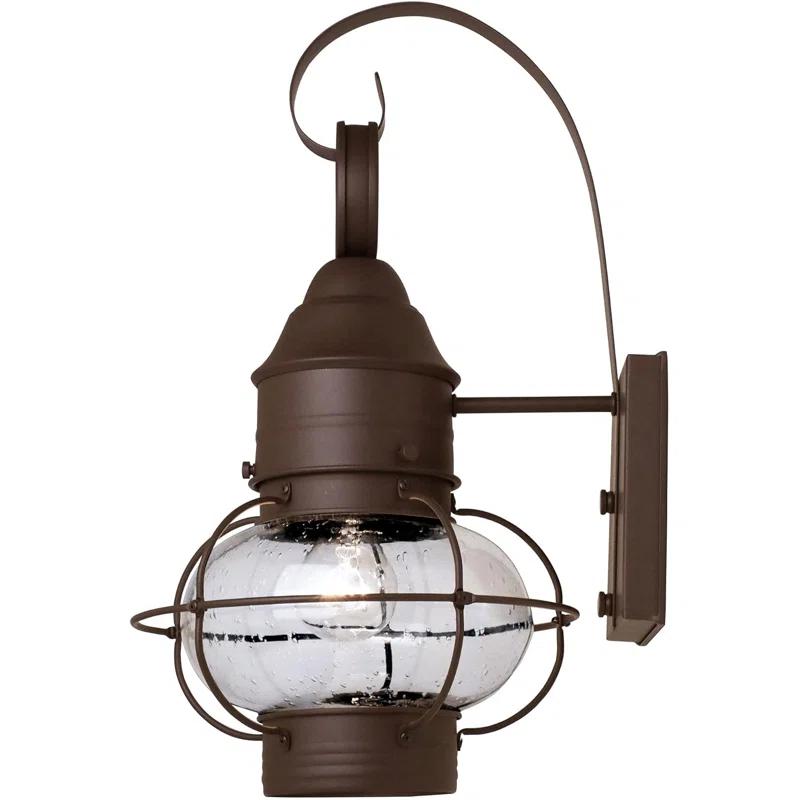 Nantucket Rustic Wall Lantern Sconce - Outdoor Lighting Fixture With Clear Seedy Glass, Durable Steel Construction, And Easy Installation