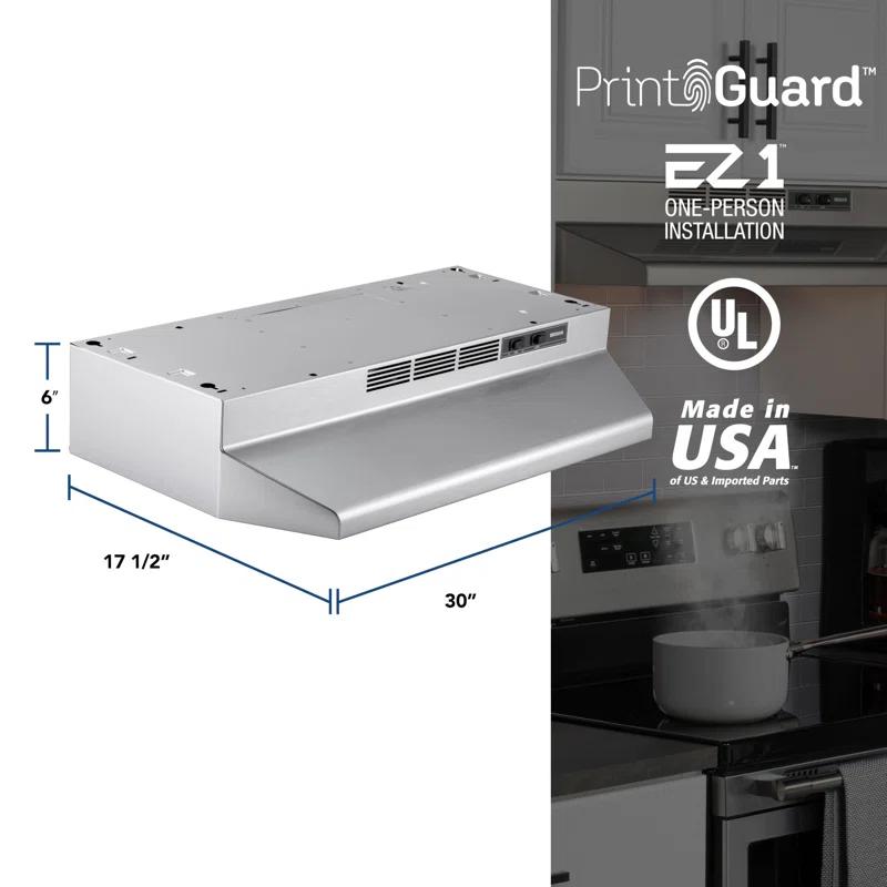 Broan NuTone Broan® 30-Inch Ductless Under-Cabinet Range Hood w/ Easy Install System, Stainless Finish BUEZ130SF