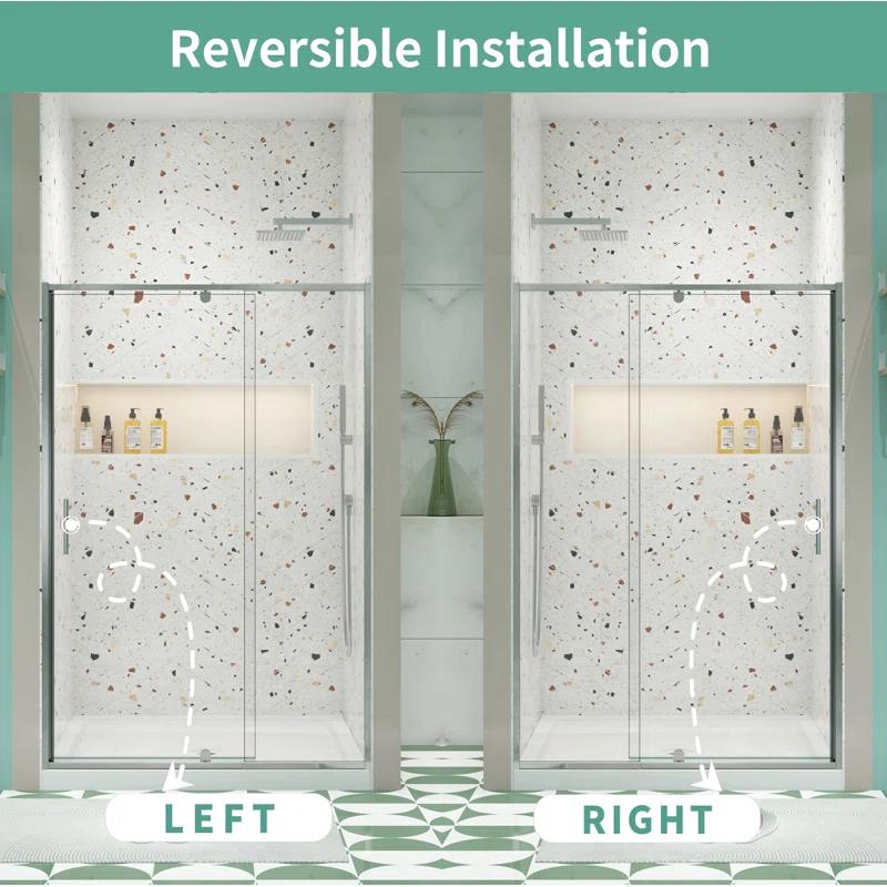 50-54" W X 71" H Piovt Swing Glass Shower Door,Pivot Frame Sliding Shower Door With 1/4"(6Mm) Clear SGCC Tempered Glass, Shower Doors,Reversible Installation