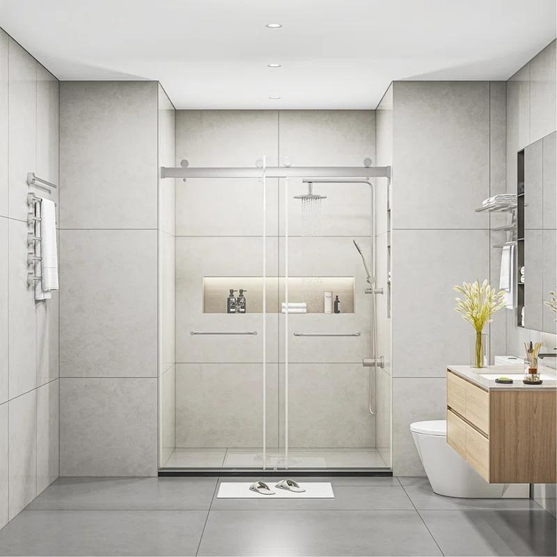 PET STOP LLC F5YDNC1F0736Q 60" Width x 76"Height Shower Doors with 3/8"(10mm) Clear Tempered Glass