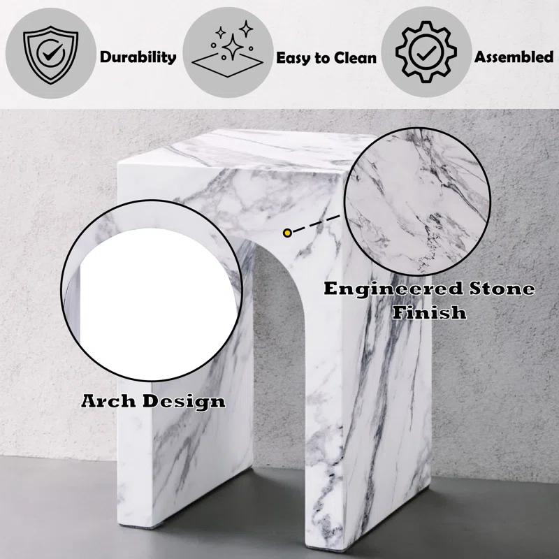 Fritzy Square End Table In White Engineered Stone