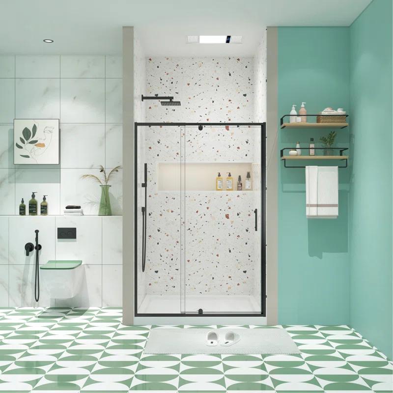 38-42" W x 71" H Flush Glass Shower Door Reversible Installation