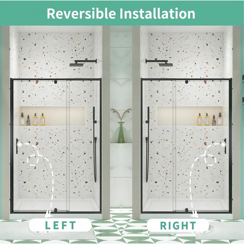 38-42" W x 71" H Flush Glass Shower Door Reversible Installation