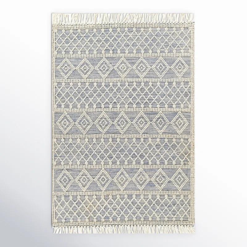 Momeni Boulder Hand Woven Wool and Cotton Geometric Blue Area Rug 5' X 8'