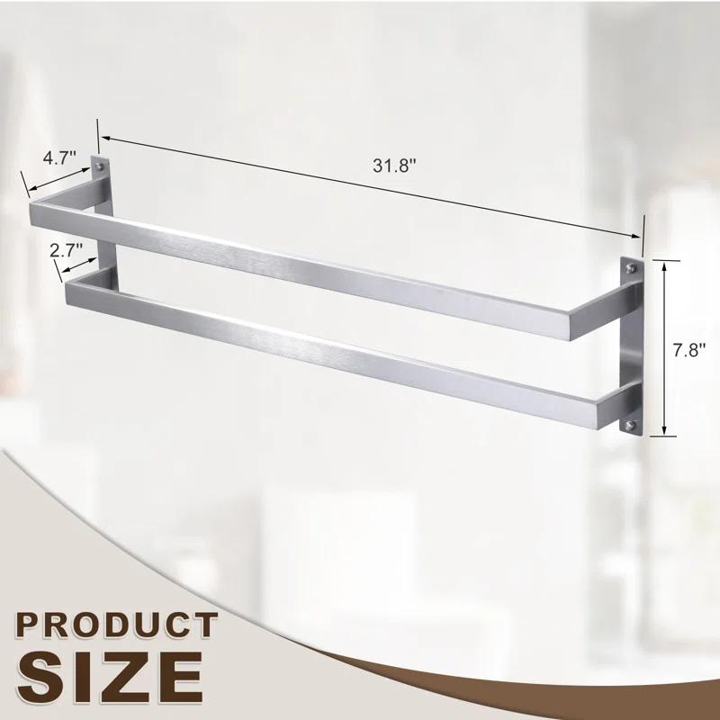 2-Tier Stainless Steel Wall Mounted Square Towel Rack With Concealed Mounting Hardware Staggered Two Rod Towel Rack
