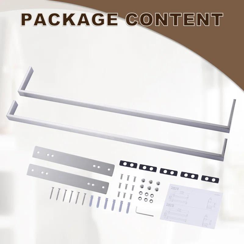 2-Tier Stainless Steel Wall Mounted Square Towel Rack With Concealed Mounting Hardware Staggered Two Rod Towel Rack