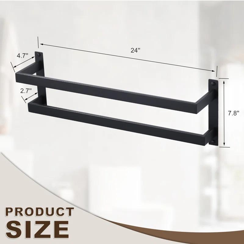 2-Tier Stainless Steel Wall Mounted Square Towel Rack With Concealed Mounting Hardware Staggered Two Rod Towel Rack