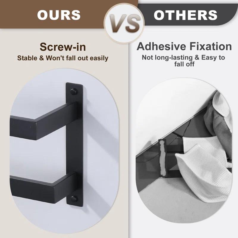 2-Tier Stainless Steel Wall Mounted Square Towel Rack With Concealed Mounting Hardware Staggered Two Rod Towel Rack