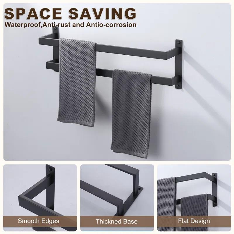 2-Tier Stainless Steel Wall Mounted Square Towel Rack With Concealed Mounting Hardware Staggered Two Rod Towel Rack